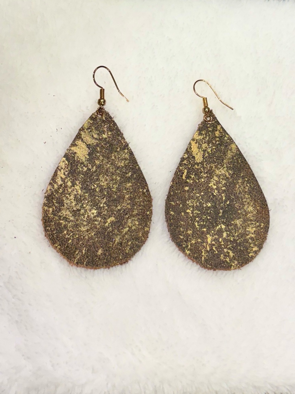 Brown Teardrop Earrings with Gold Fleck Accents - Women Jewelry